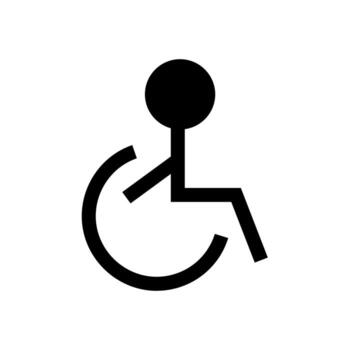 A simple filled icon of a person with a cane, symbolizing disability or visual impairment. vector