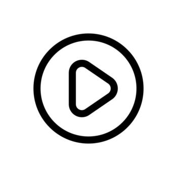 A line-style icon of a triangle pointing right, symbolizing starting playback. vector