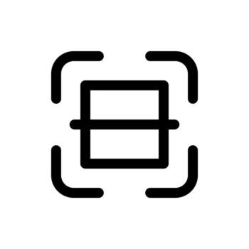 A line-style icon of a square with lines, symbolizing scanning, focus, or code reading. vector