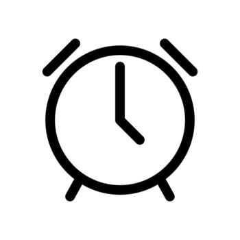 A line-style icon of a clock with an alarm bell, symbolizing reminders or wake-up. vector