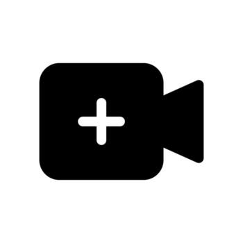 un estilo sólido icono demostración un cámara con un más firmar, simbolizando nuevo creación o subir. vector