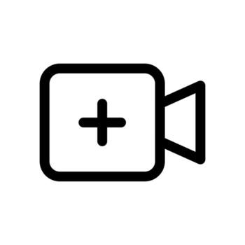 un estilo de línea icono demostración un cámara con un más firmar, simbolizando nuevo creación o subir. vector