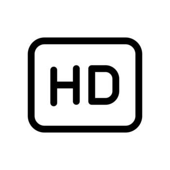 A line-style icon of the letters HD, symbolizing High Definition quality. vector