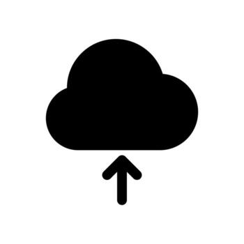A solid-style icon of a cloud and a download arrow, symbolizing cloud storage retrieval. vector