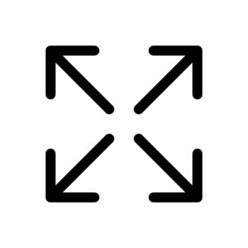 A line-style icon with four outward-pointing arrows, symbolizing full screen view. vector