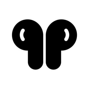 A solid-style icon of a small listening device for the ear, symbolizing audio or music. vector