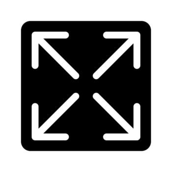 A solid-style icon with four outward-pointing arrows, symbolizing full screen view. vector