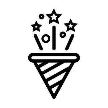 A solid cone-shaped style icon with exploding confetti, symbolizing a sudden explosion of celebration at a party event. vector