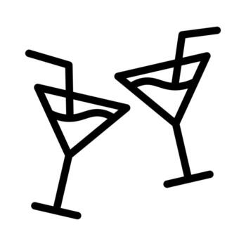 A solid style icon of two alcoholic mixed drinks, symbolizing a toast or pair celebration. vector