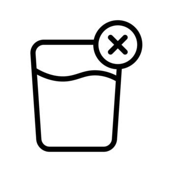 A second simple line icon of a glass with a diagonal line for no drink sign. vector