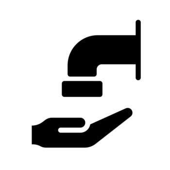 A solid icon of a hand under running water, symbolizing ritual ablution Wudu. vector