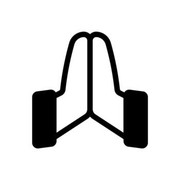 A simple filled icon of two hands clasped together, symbolizing forgiveness or apology. vector