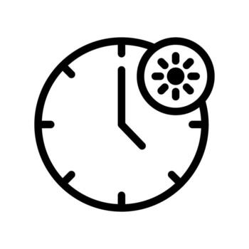 A simple line icon of a clock with a sun, indicating Ramadan day clock fasting time. vector