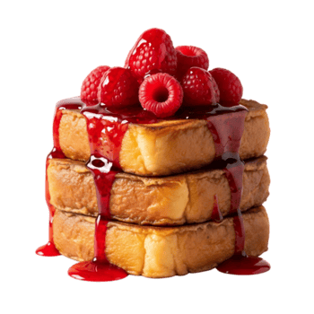 pila di francese crostini con lamponi e sciroppo isolato su trasparente sfondo png