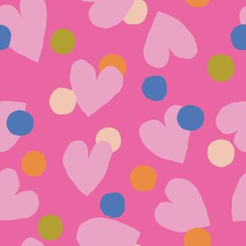 Super Cute Seamless Pattern with Hearts and Dots on a Pink Background vector