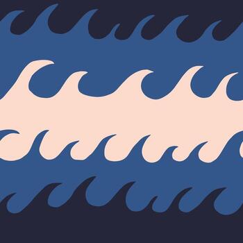 Seamless hand-drawn pattern with abstract ocean waves in blue and black vector