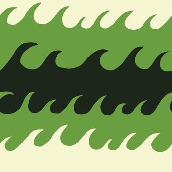 Seamless hand-drawn pattern with abstract ocean waves in green, black and white vector