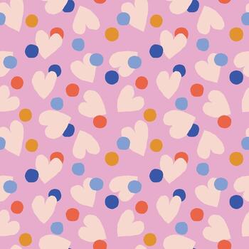 Abstract Texture with Hand Drawn Circles and Hearts on a Pink Background vector