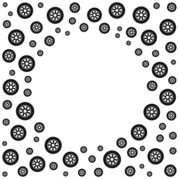 Circle of black tires with visible rims and negative space - illustration or frame vector
