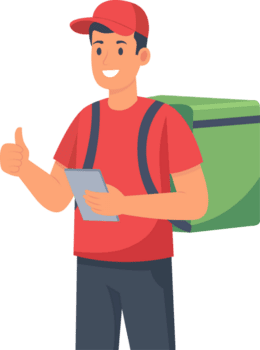 leverans pojke med smart enhet kontroll uppkopplad order. en leverans pojke kontroll uppkopplad order använder sig av en digital enhet, representerar smart logistik och teknikdrivet png