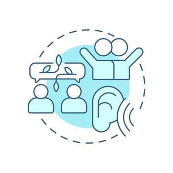 Encourages openness soft blue concept icon. Social relationships, networking. Conversation, dialogue. Round shape line illustration. Abstract idea. Graphic design. Easy to use in booklet, blog post vector