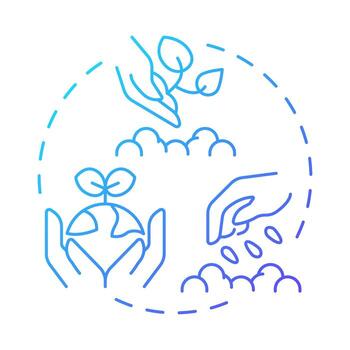 Planting and seeding blue gradient concept icon. Jumpstart ecosystem recovery. Phase of wetland restoration. Round shape line illustration. Abstract idea. Graphic design. Easy to use in booklet vector