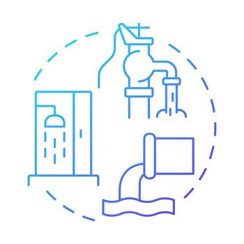 Wasteful use of water blue gradient concept icon. Careless consumption problem. Cause of freshwater scarcity. Round shape line illustration. Abstract idea. Graphic design. Easy to use in booklet vector