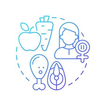 Eat balanced diet blue gradient concept icon. Reduce climacteric symptoms. Menopause prevention. Women health. Round shape line illustration. Abstract idea. Graphic design. Easy to use in blog post vector