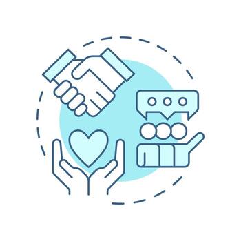 Social skills soft blue concept icon. Interact effectively and harmoniously. Life competencies. Self management. Round shape line illustration. Abstract idea. Graphic design. Easy to use in article vector