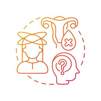 Brain fog red gradient concept icon. Difficulty concentrating, forgetfulness, mental fatigue. Menopause symptom. Round shape line illustration. Abstract idea. Graphic design. Easy to use in blog post vector