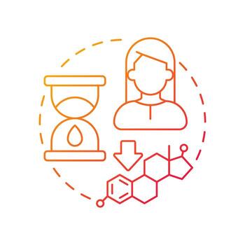Natural decline of hormones red gradient concept icon. Law estrogen and progesterone levels. Cause of menopause. Round shape line illustration. Abstract idea. Graphic design. Easy to use in blog post vector