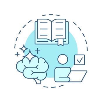 Self study and practice soft blue concept icon. Learning and improving skills. Life competencies development. Round shape line illustration. Abstract idea. Graphic design. Easy to use in article vector