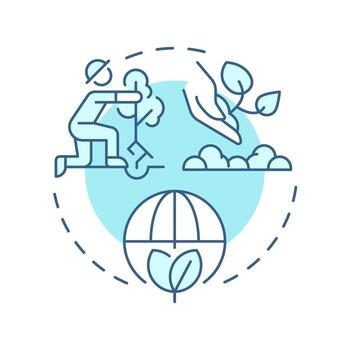 Tree planting soft blue concept icon. Ecosystem health. Habitat restoration, forest growth. Round shape line illustration. Abstract idea. Graphic design. Easy to use in brochure, booklet vector