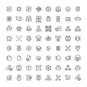 artificial inteligencia línea ui íconos colocar. producción automatización, infraestructura. robótica, industrial. aislado contorno símbolos iconografía. usuario interfaz elementos lineal, píxel Perfecto vector