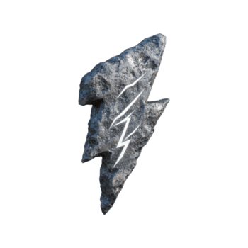 steen pijlpunt met bliksem bout ontwerp. symbool van macht en energie in oude artefacten. geïsoleerd Aan transparant achtergrond png