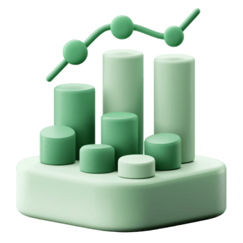 3D Bar Graph With Line Chart Overlay. Data Visualization And Business Analytics Concept. Isolated On Transparent Background png