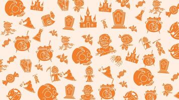 Animated Halloween pattern with fun orange seamless pattern. doodles halloween suitable for invitations, wallpaper and backgrounds, Loop motion graphic. video