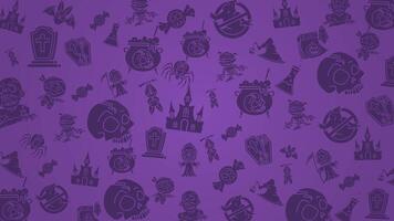 Animated Halloween pattern with fun purple seamless pattern. doodles halloween suitable for invitations, wallpaper and backgrounds. Loop motion graphic. video