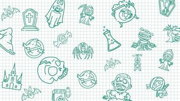 Doodle halloween icons skulls ghosts and zombies pattern. Provide a fun spooky season vibe. Loop simple animation. video