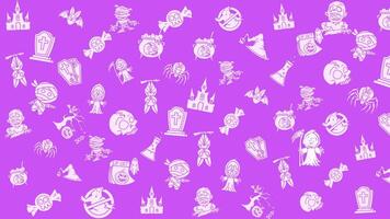 Animated Halloween pattern with fun purple seamless pattern. doodles halloween suitable for invitations, wallpaper and backgrounds. Loop motion graphic video
