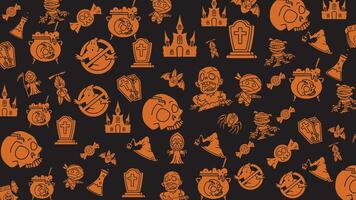 Animated Halloween pattern with fun orange seamless pattern. doodles halloween suitable for invitations, wallpaper and backgrounds, Loop motion graphic video