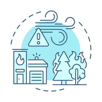 Wildfires soft blue concept icon. Forest fire. Disaster prevention, ecology. Nature, environment. Round shape line illustration. Abstract idea. Graphic design. Easy to use in brochure, booklet vector