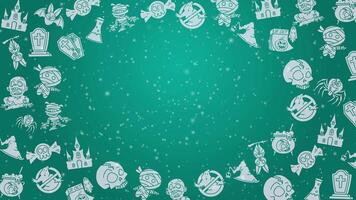 Animated Halloween pattern with fun green seamless pattern. doodles halloween suitable for invitations, wallpaper and backgrounds. Loop motion graphic video