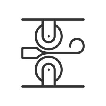 Rolling production line icon. Metal forming. Manufacturing process, processing mill. Engineering, machinery. Isolated illustration. Outline symbol. Simple linear drawing. Editable stroke vector