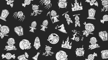 Animated Halloween pattern with fun white seamless pattern. doodles halloween suitable for invitations, wallpaper and backgrounds. Loop motion graphic. video