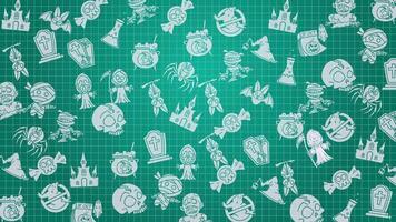 Animated Halloween pattern with fun green seamless pattern. doodles halloween suitable for invitations, wallpaper and backgrounds. Loop motion graphic. video