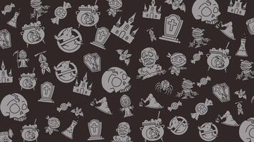 animerad halloween mönster med roligt grå sömlös mönster. klotter halloween lämplig för inbjudningar, tapet och bakgrunder. slinga rörelse grafisk video