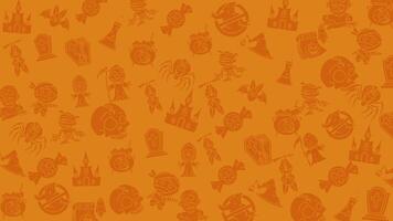 Animated Halloween pattern with fun orange seamless pattern. doodles halloween suitable for invitations, wallpaper and backgrounds. Loop motion graphic. video