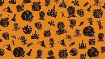 Animated Halloween pattern with fun orange seamless pattern. doodles halloween suitable for invitations, wallpaper and backgrounds. Loop motion graphic video