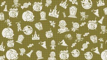 Animated Halloween pattern with fun white seamless pattern. doodles halloween suitable for invitations, wallpaper and backgrounds. Loop motion graphic video
